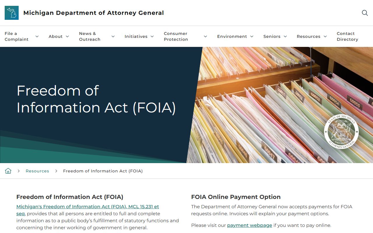 Ottawa County court charges and arrest reports under Michigan Attorney General FOIA guidance