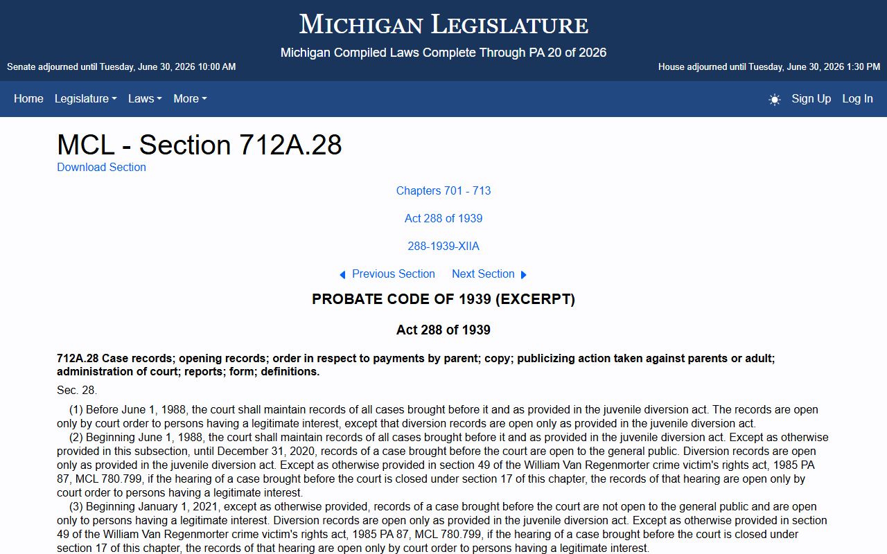 Ottawa County court charges restricted under the Michigan juvenile record access statute