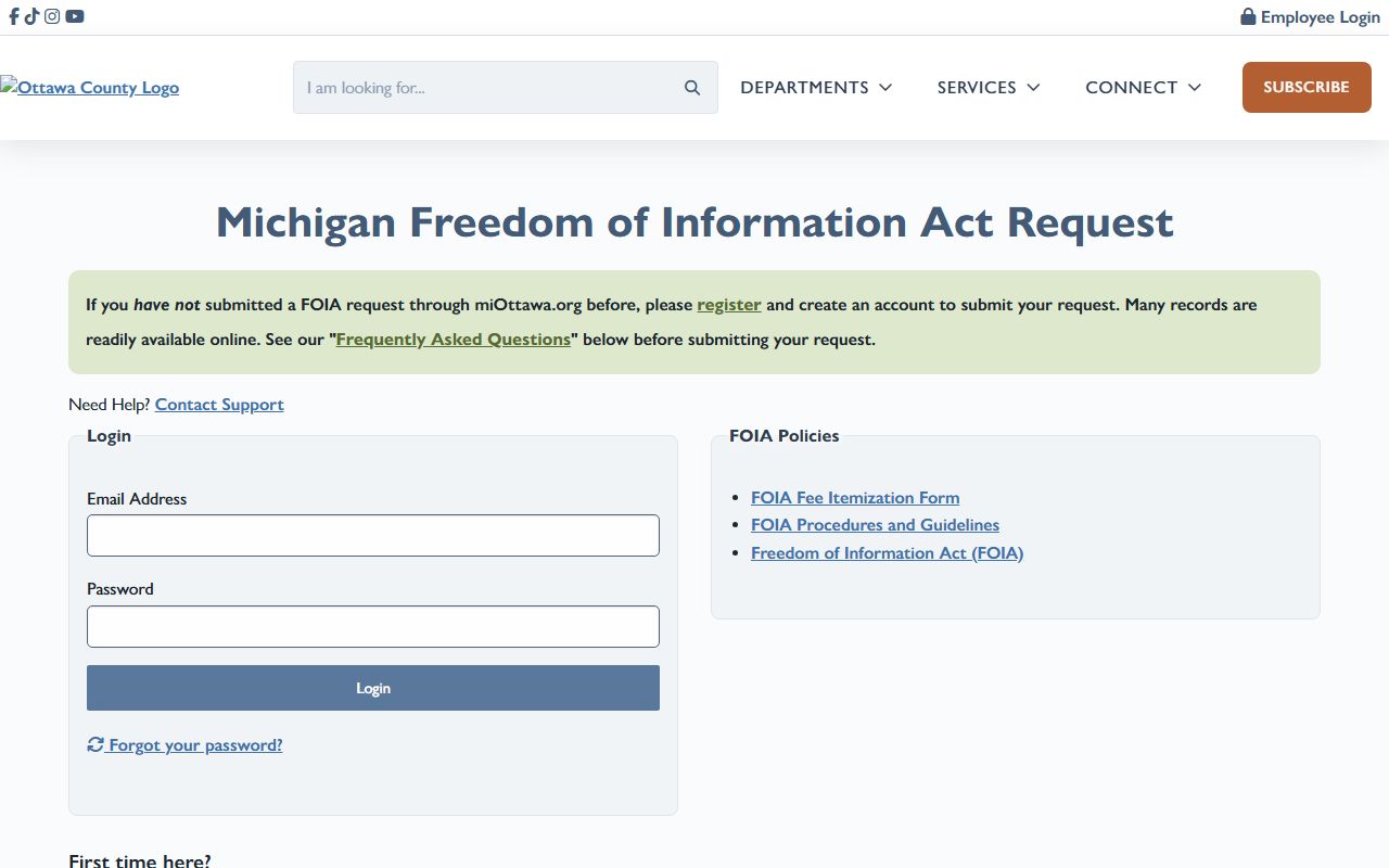 Ottawa County arrest records request through the Ottawa County FOIA Center
