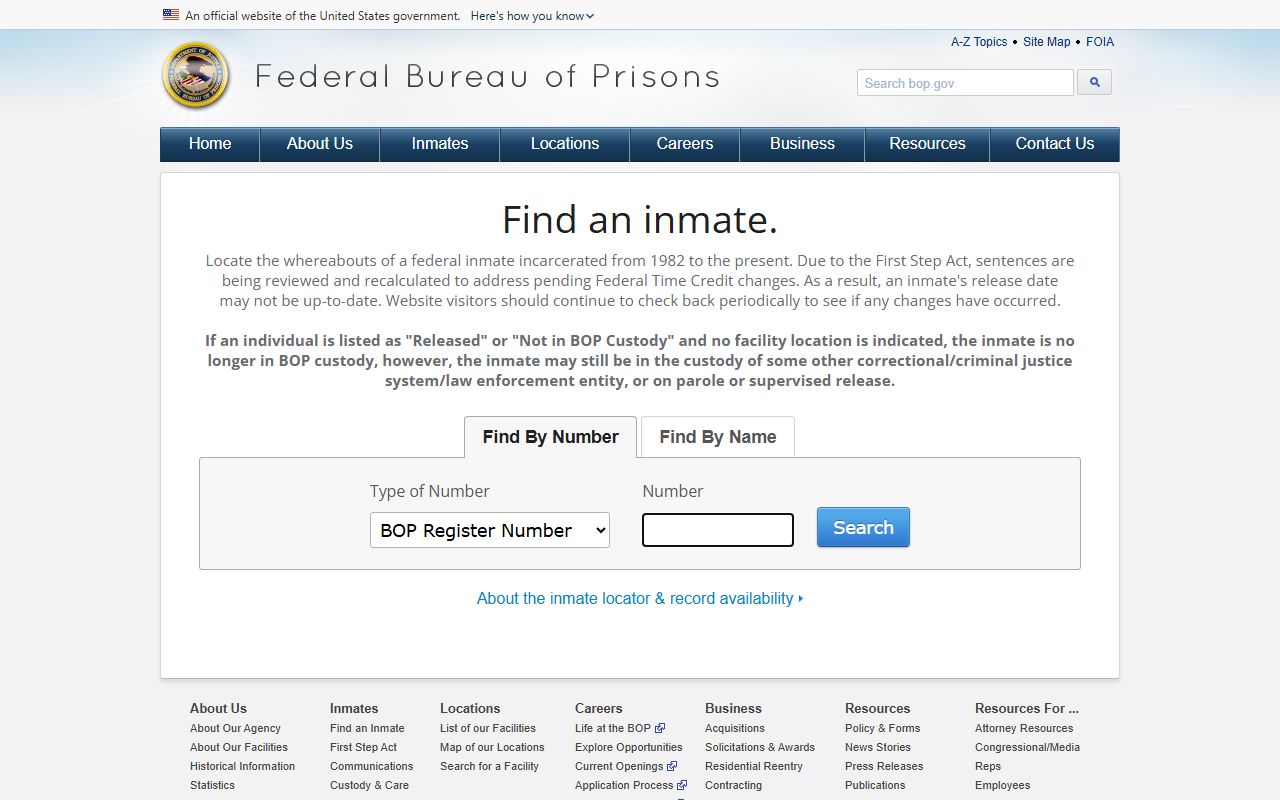 Federal Bureau of Prisons inmate locator used for Ottawa County court records custody searches