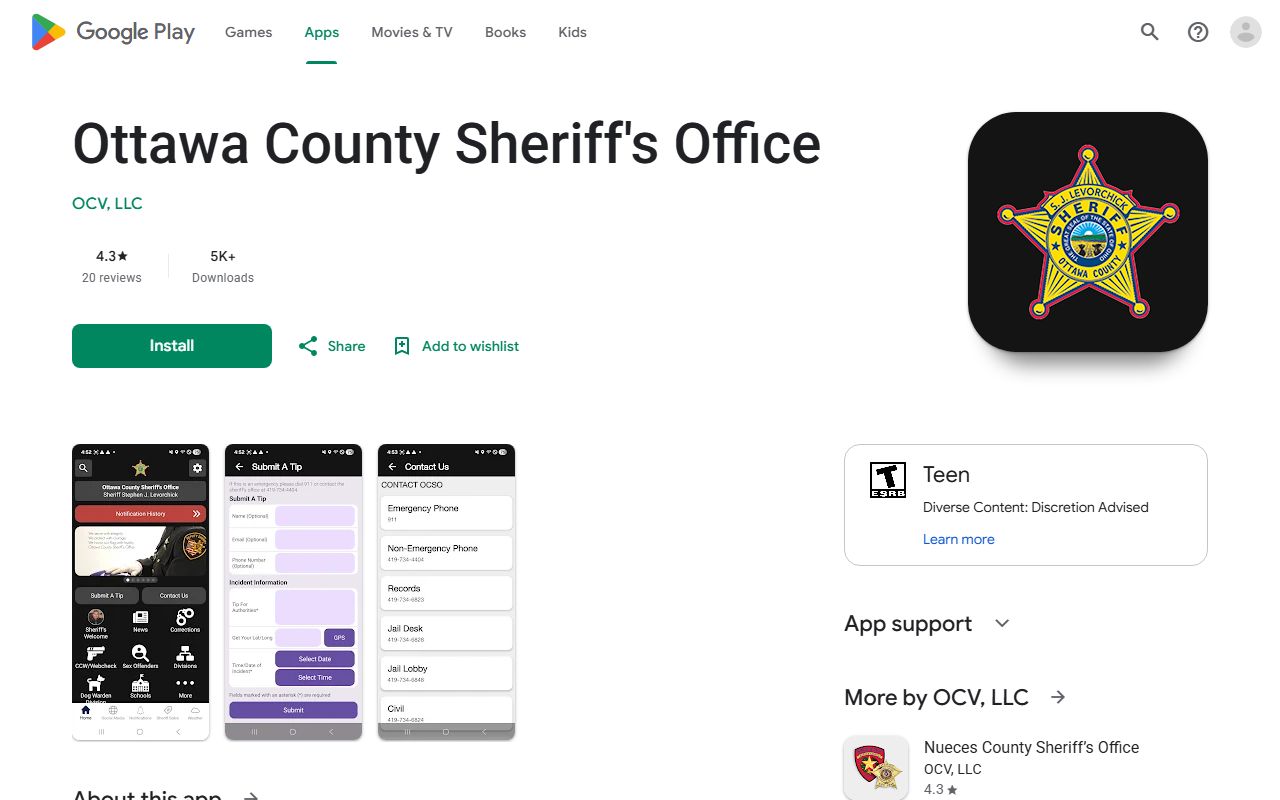 Ottawa County Sheriff's Office Android app for Ottawa County court records lookups