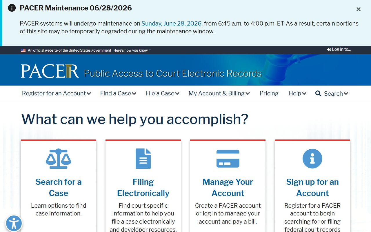 PACER federal court records portal serving Ottawa County Circuit Court area residents