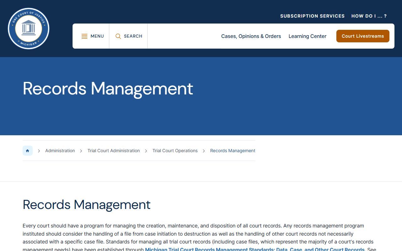 Michigan records management rules for Ottawa County court records
