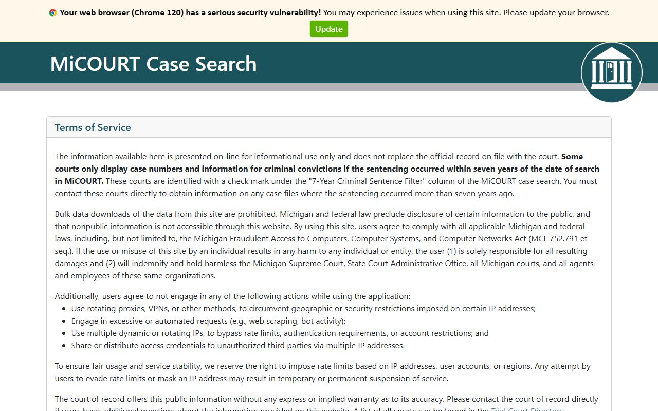 MiCOURT Case Search for Ottawa County court records