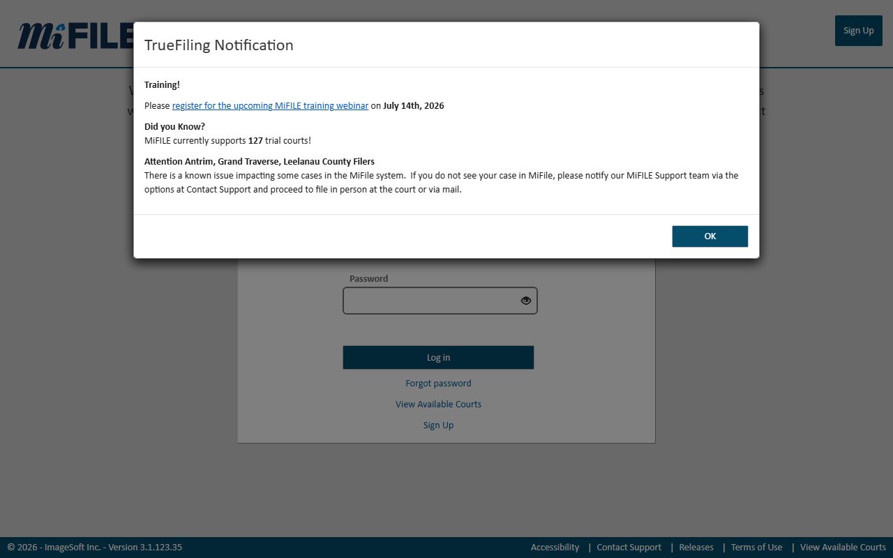 MiFILE portal used for Ottawa County court records