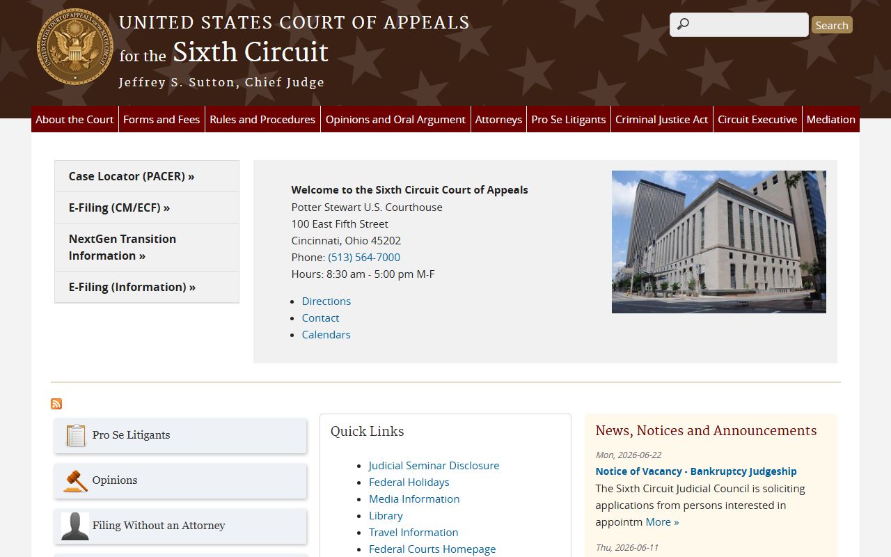 Sixth Circuit Court of Appeals over Ottawa County court records