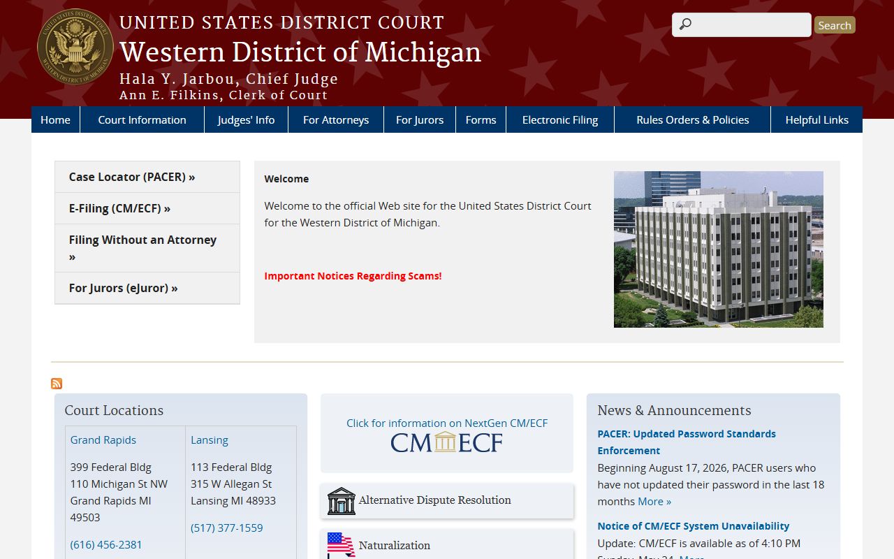Western District of Michigan federal court and Ottawa County court records