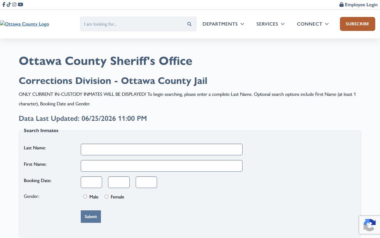 Ottawa County inmate lookup search page