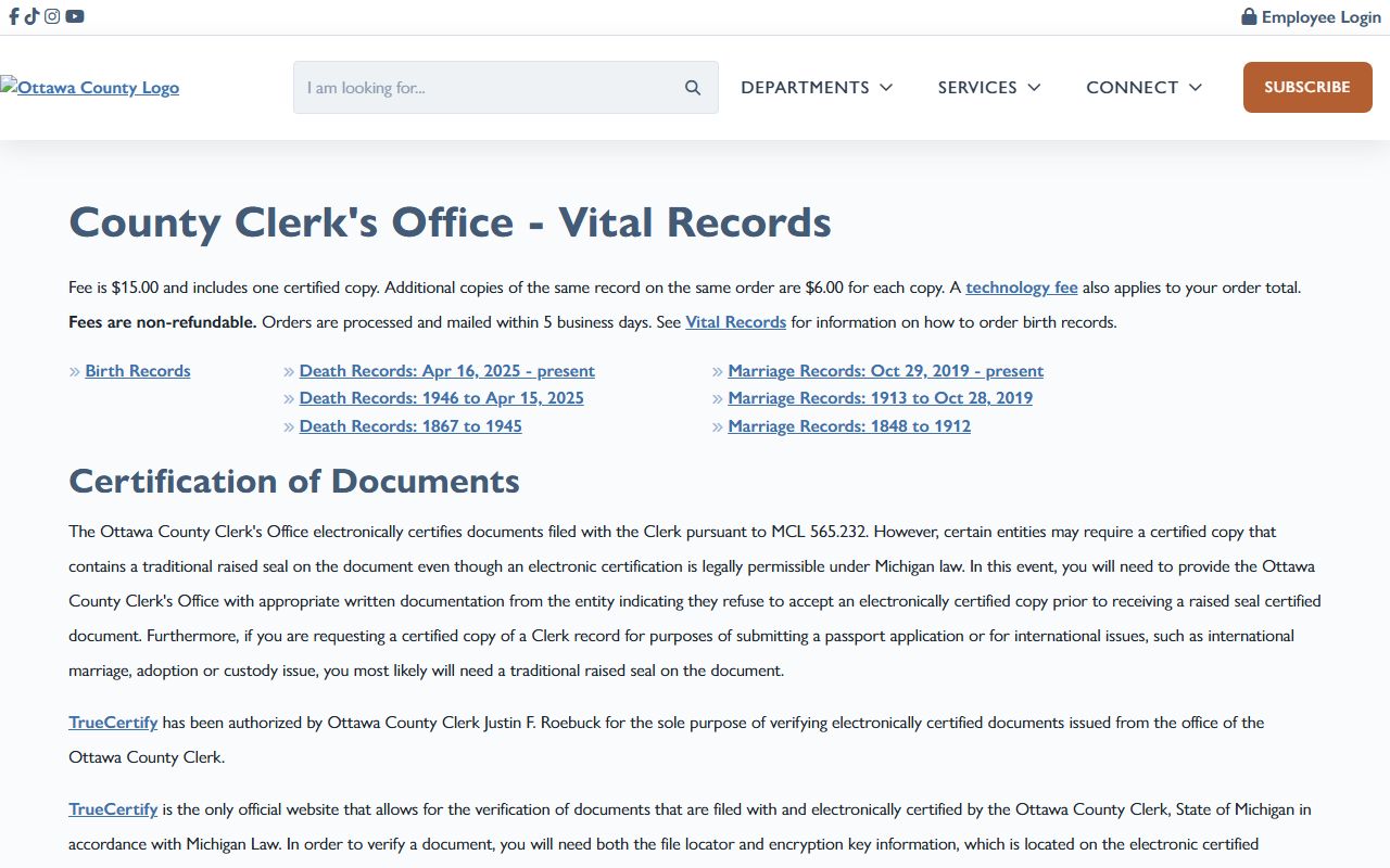 Ottawa County marriage and divorce records