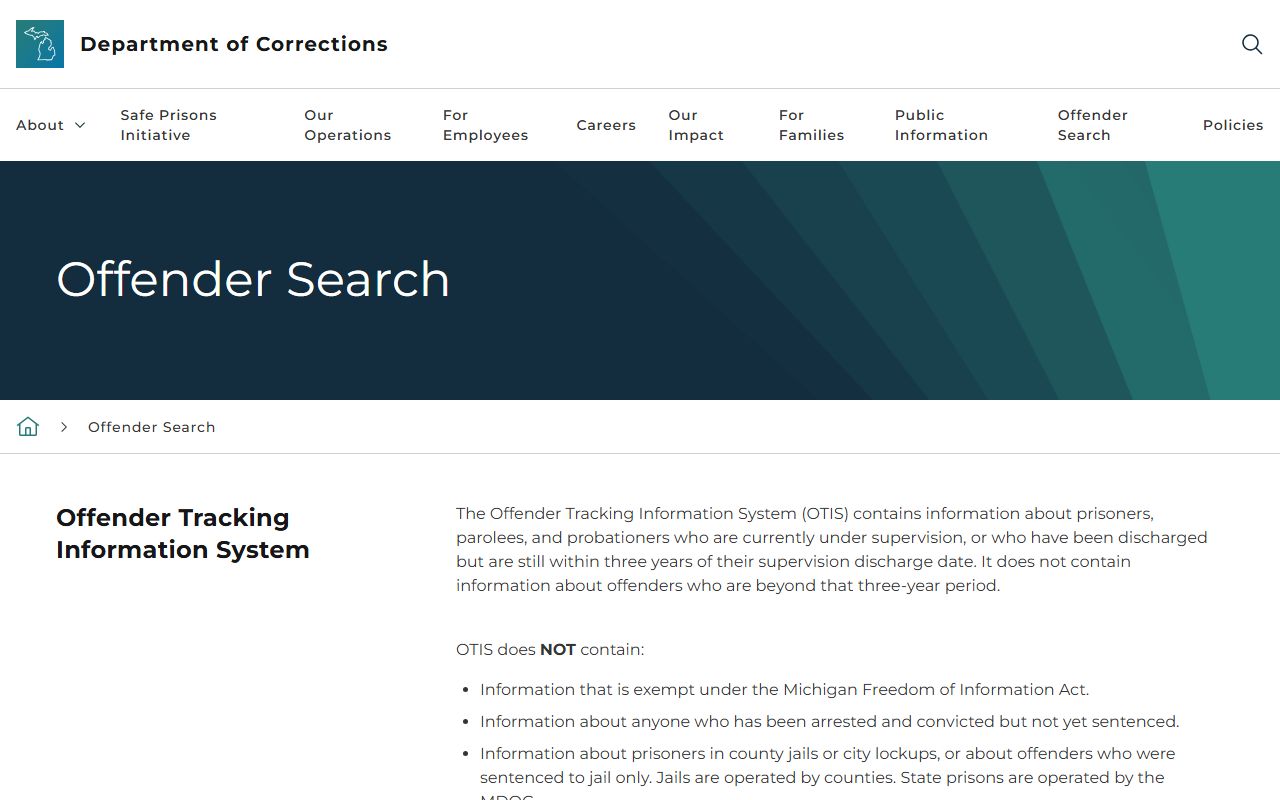 Ottawa County warrant research and the Michigan Corrections OTIS landing page